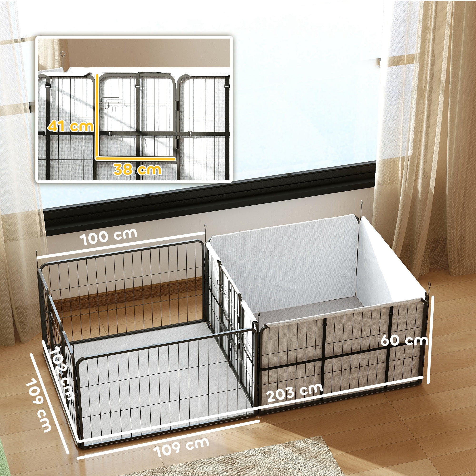 PawHut Seven-Panel Dog Whelping Box, Dog Playpen with Washable Whelping Pads, Wind-Resistant Fabric, for Small and Medium Dogs
