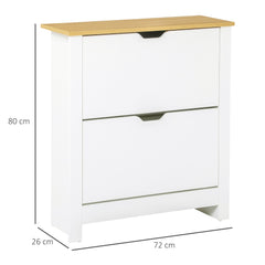 HOMCOM Narrow Shoe Cabinet, Space Saving Shoe Storage Cabinet with 2 Flip Drawers and Adjustable Shelves for 6-12 Pairs of Shoes for Hallways and Living Room, White
