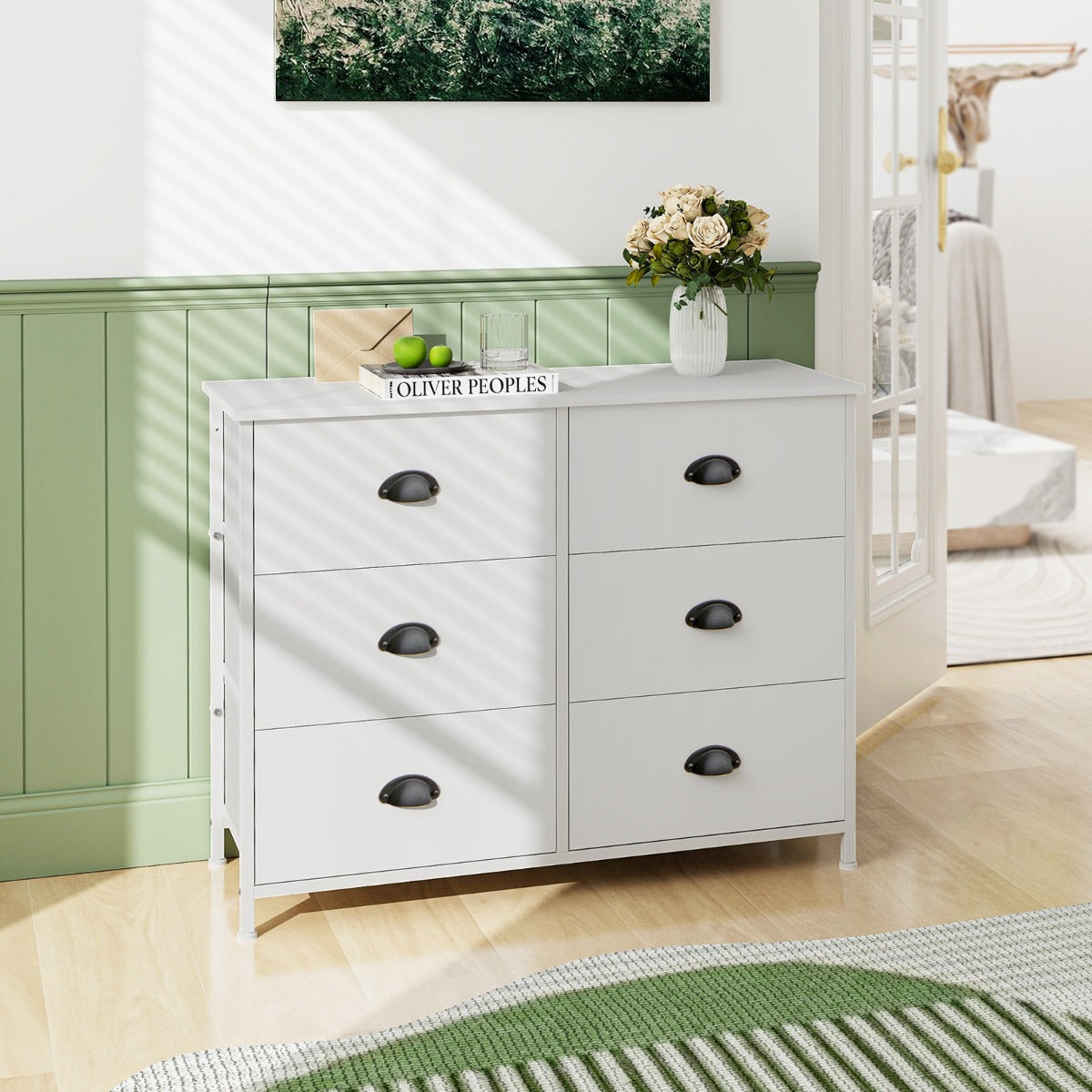 Dresser with 6 Foldable Fabric Drawers Living Room Bedroom-White