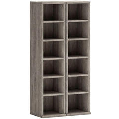 HOMCOM Set of 2 CD Media Display Shelf Unit Tower Rack with Adjustable Shelves, Distressed Grey