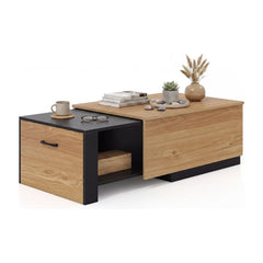 Dual-Tone Extendable Coffee Table with 2 Storage Compartments featuring a sliding top and open shelf