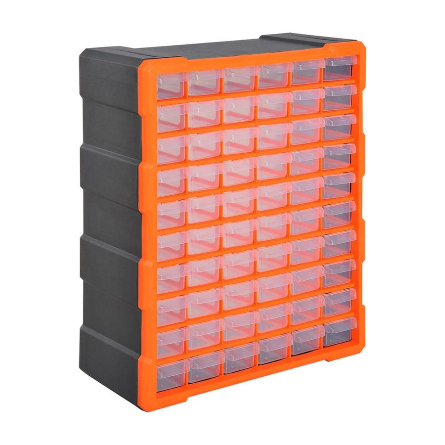 DURHAND 60 Drawers Parts Organiser Wall Mount Storage Cabinet Garage Small Nuts Bolts Tools Clear Orange