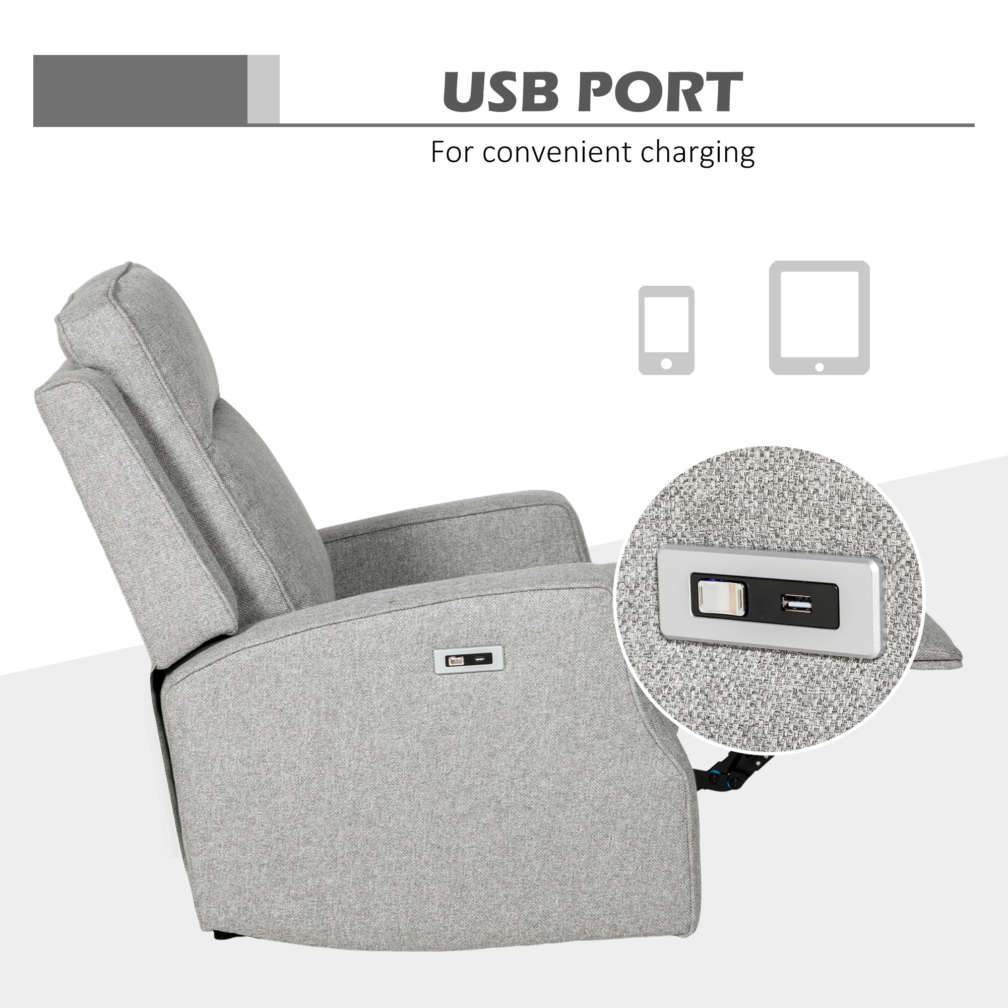 HOMCOM 150√Ç¬∞ Electric Reclining Chair, with USB port and Footrest - Grey