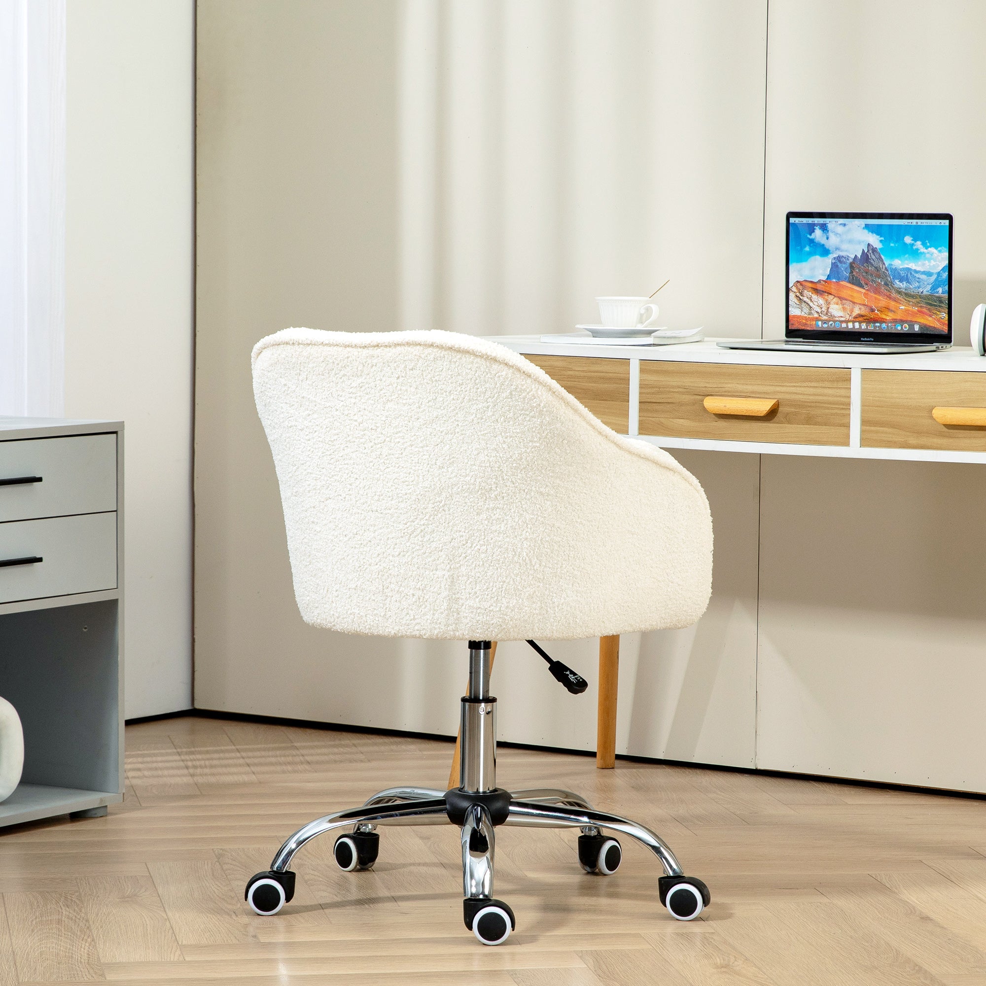 HOMCOM 46-56 cm Teddy Fleece Office Chair - Cream