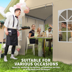 Outsunny 3 x 3 m Party Tent, Outdoor Canopy Tent Shelter with Removable Sidewalls, 4 Zipped Doors, for Parties, Wedding, Beige