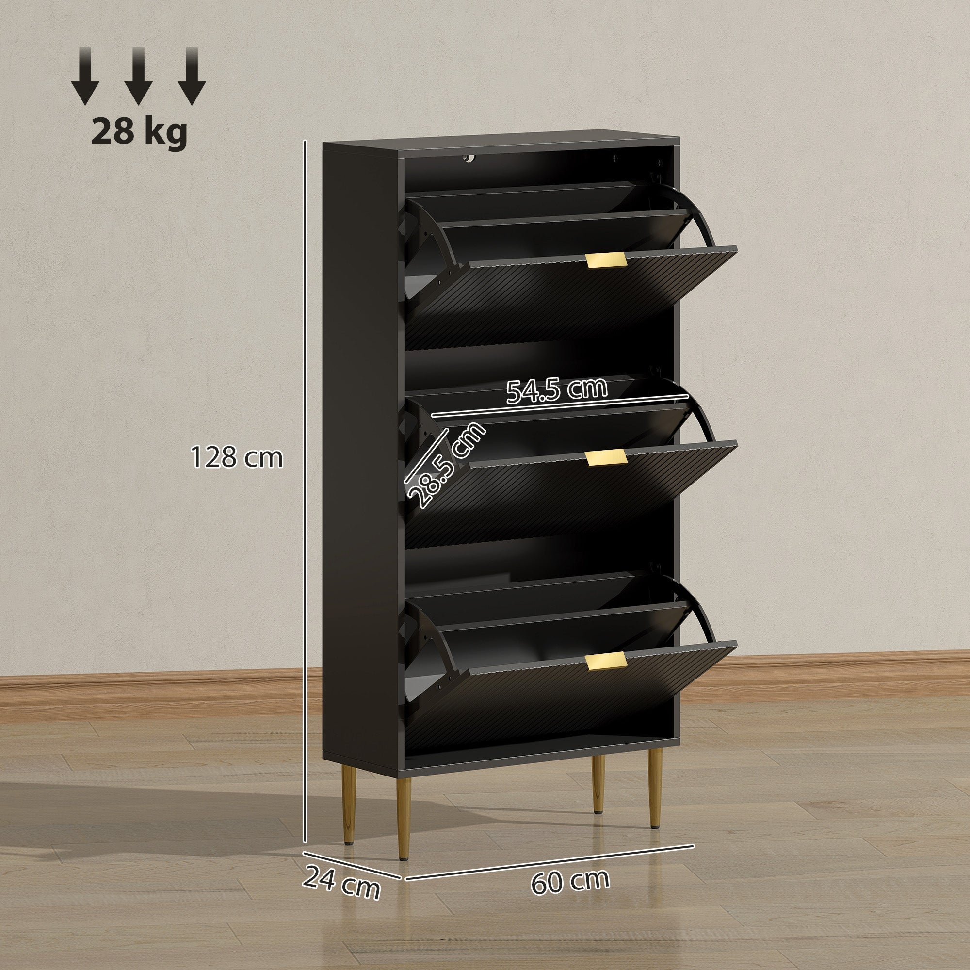 HOMCOM Elegant Three-Drawer Shoe Cabinet - Black