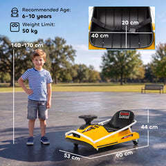 AIYAPLAY 24V Electric Go Kart for Kids with Drift Mode, 300W Brushless Motor, Soft Start and Dual Speed for Ages 6-10, Yellow