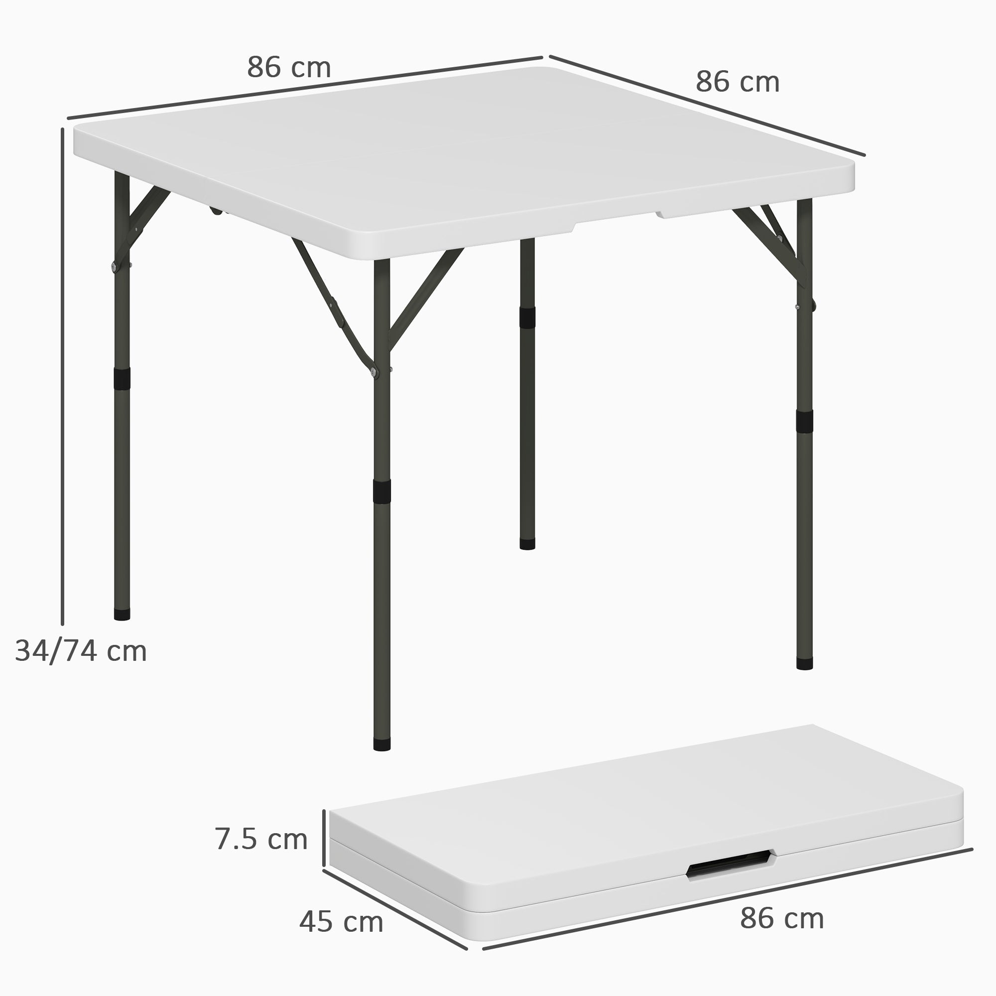 Outsunny 34/74cm Folding Camping Table, with Handle - White