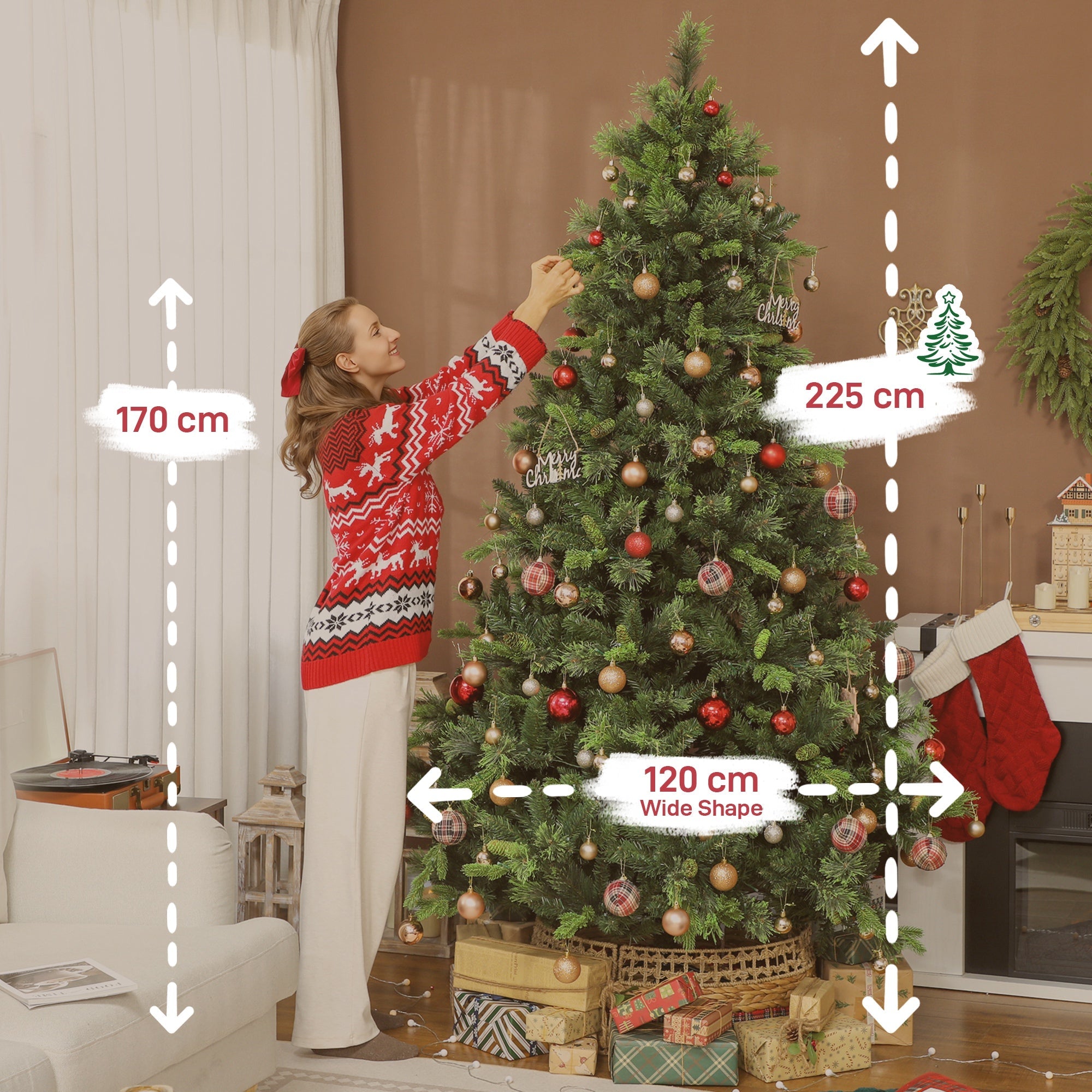 HOMCOM 7.5ft Artificial Pine LED Christmas Tree, with Remote