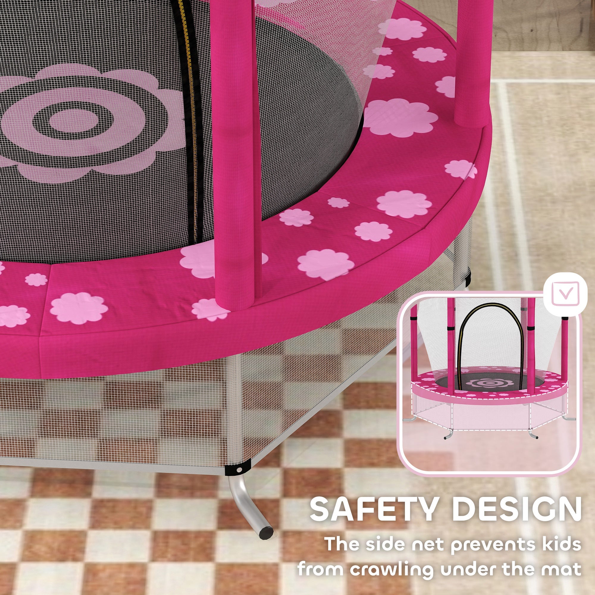 AIYAPLAY 4.6ft Toddler Trampoline w/ Safety Enclosure Net, for Indoor Outdoor Use, Ages 3-6 Years, Pink