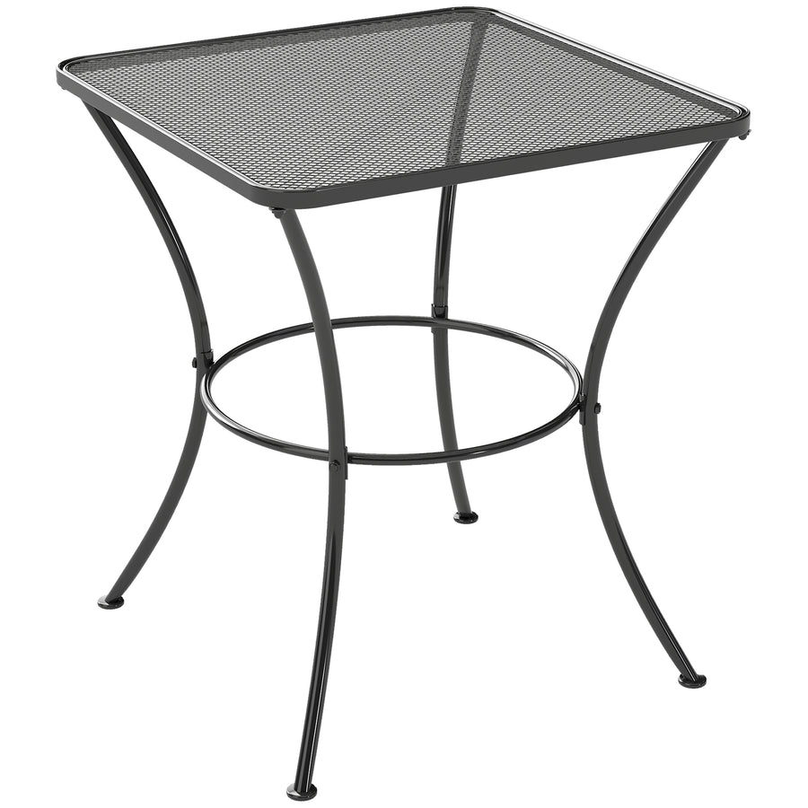 Outsunny 60cm Square Garden Table, Outdoor Metal Bistro Side Desk with Mesh Top, Black