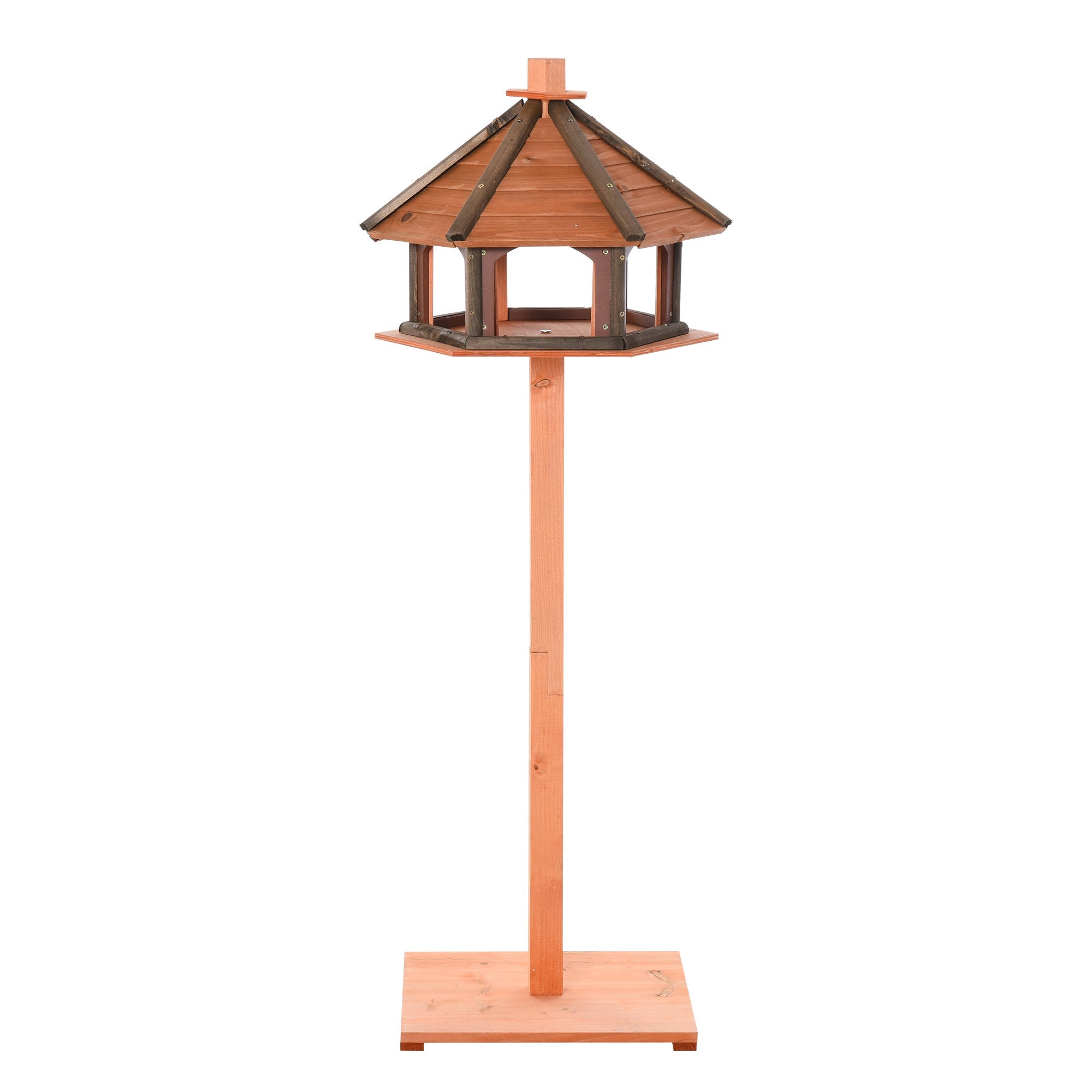 PawHut 130cm Wooden Bird Table, Feeding Station with Roof for Outdoor, Brown
