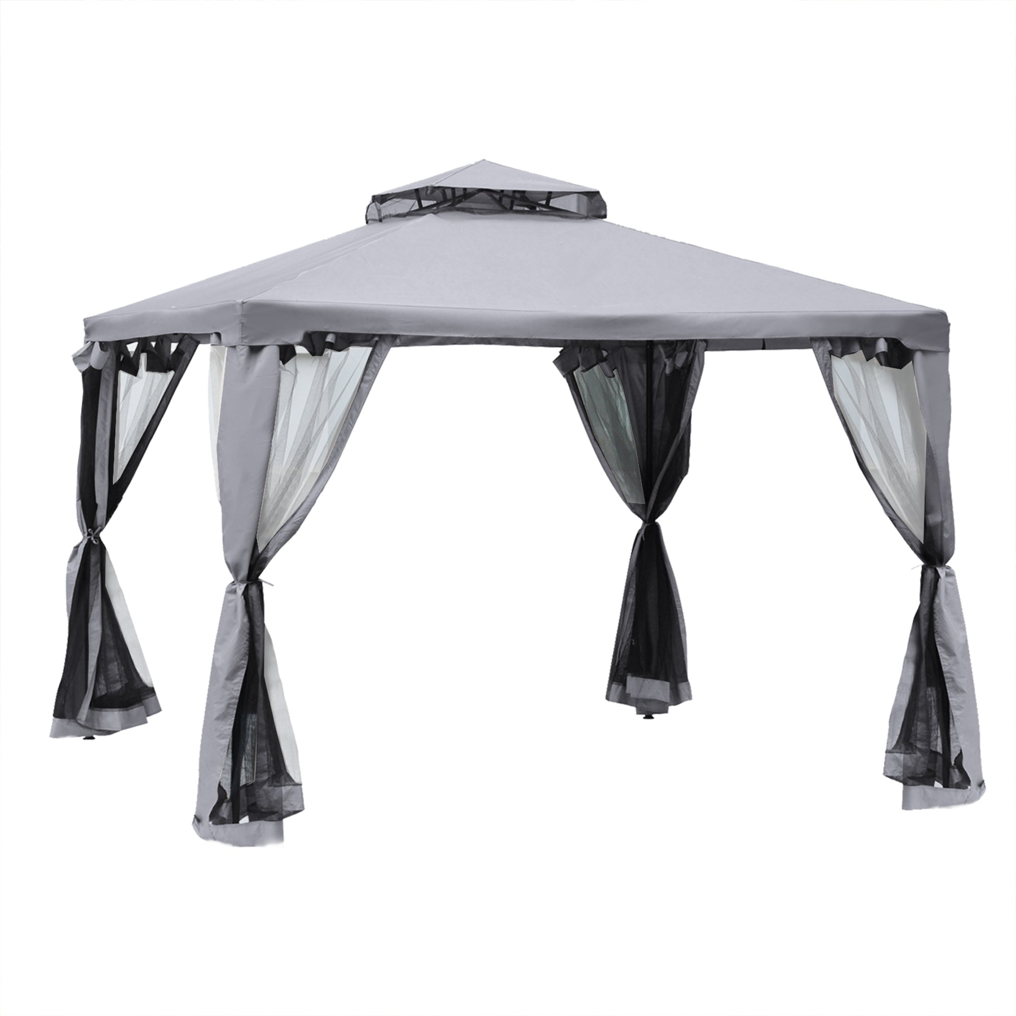 Outsunny 3 x 3 m Metal Gazebo, Garden Pavillion, Double√Ç Roof Outdoor Canopy Shelter with Mesh Sidewalls, Grey