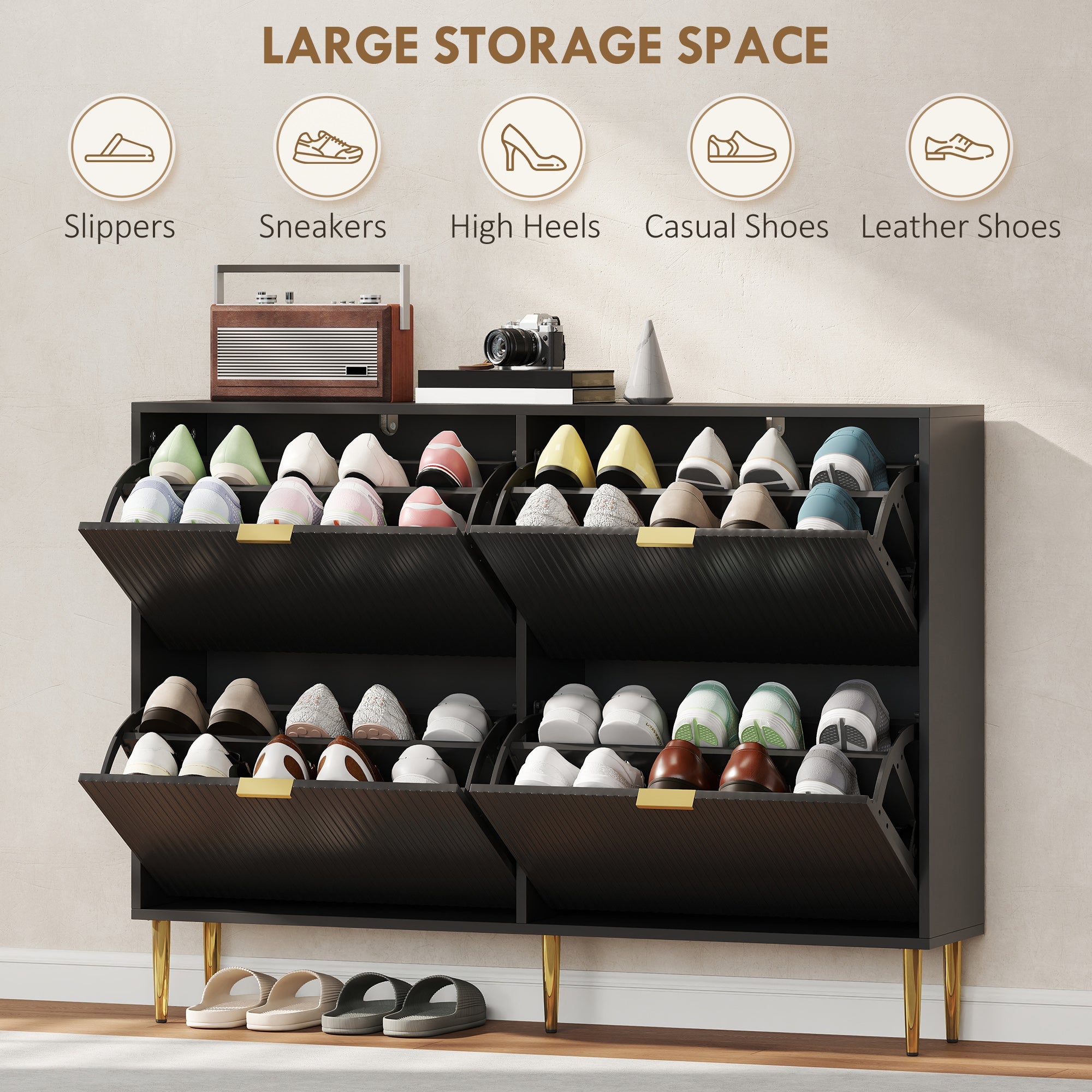 HOMCOM Elegant Four-Drawer Shoe Cabinet - Black