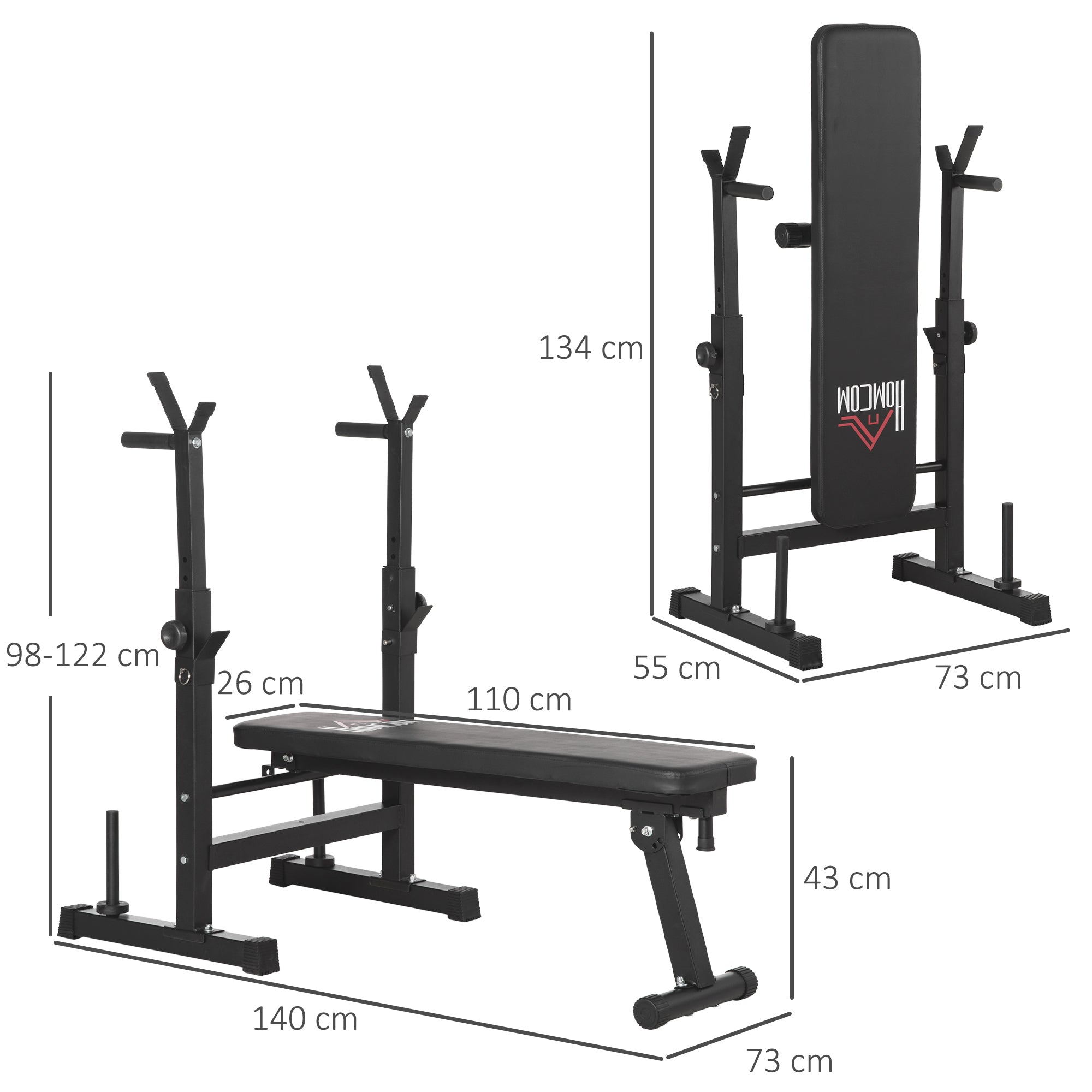 HOMCOM Adjustable Weight Bench, Foldable Bench, with Barbell Rack, Black