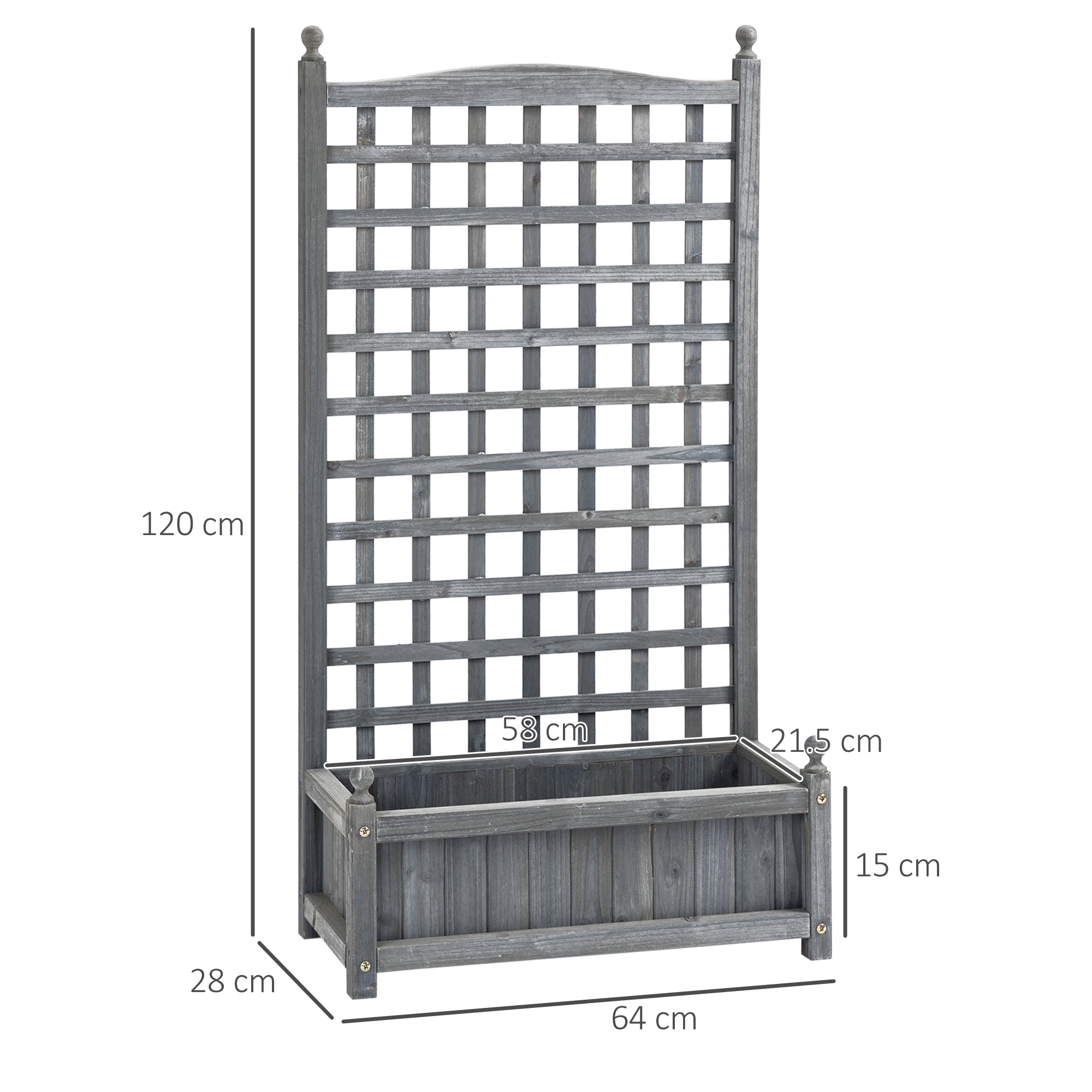Outsunny Garden Planters with Trellis for Climbing Vines, Wood Raised Beds for Garden, Flower Pot, Indoor Outdoor, Grey