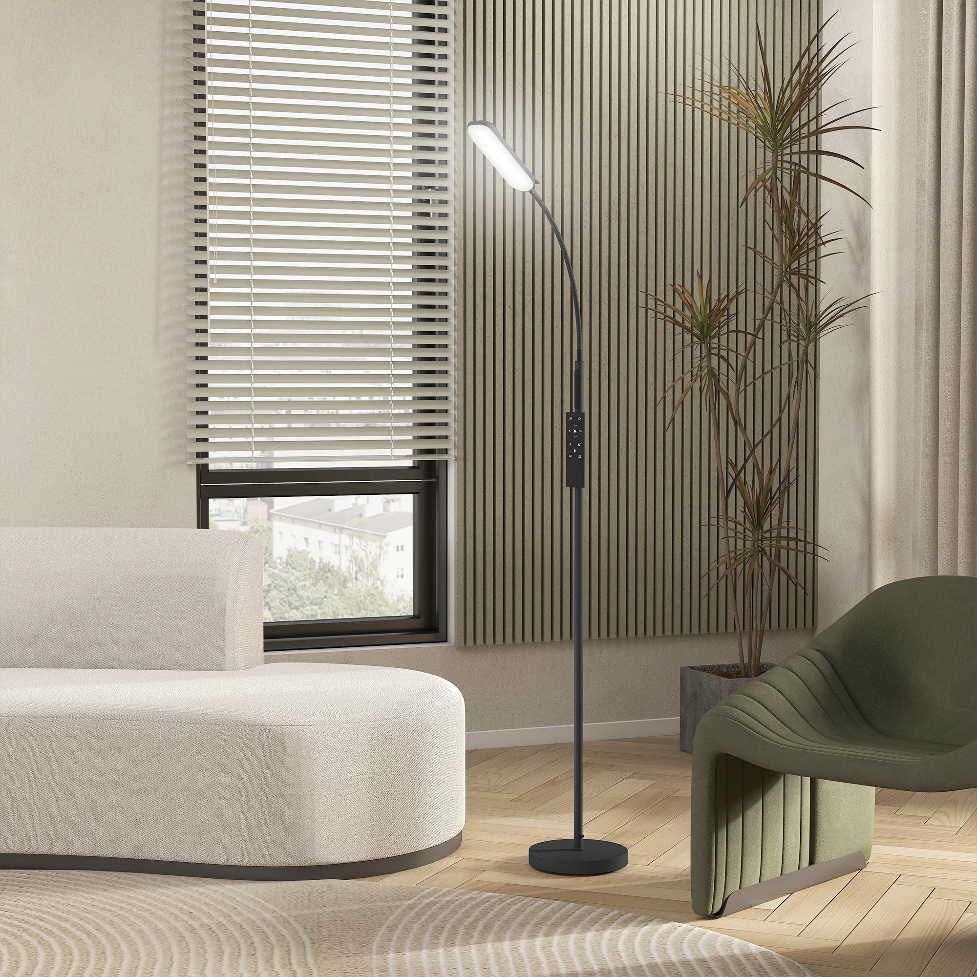 HOMCOM LED Floor Lamp, Standing Lamp with Remote & Touch Control, Stepless Dimmable Colours Temperature & Brightness, 360√Ç¬∞ Adjustable Gooseneck, 1 Hour Timer, Memory Function for Living Room, Black