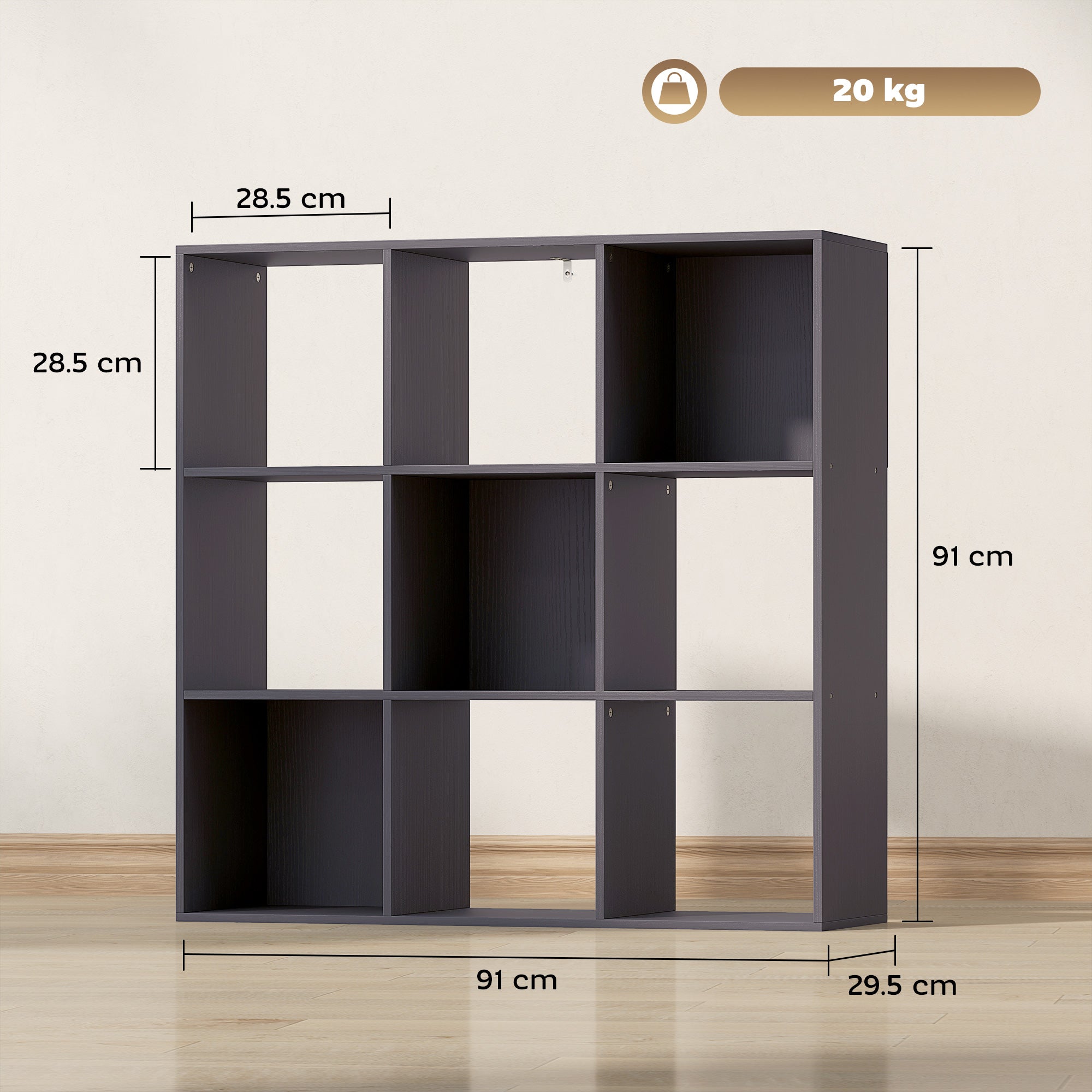 HOMCOM Nine-Cube Storage Shelf - Grey