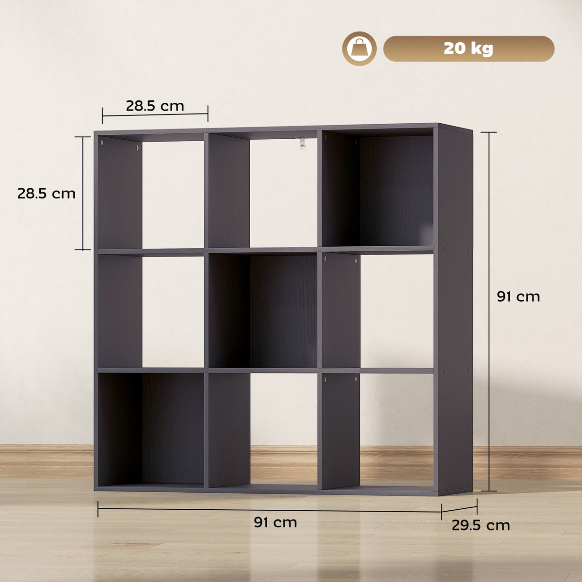 HOMCOM Nine-Cube Storage Shelf - Grey
