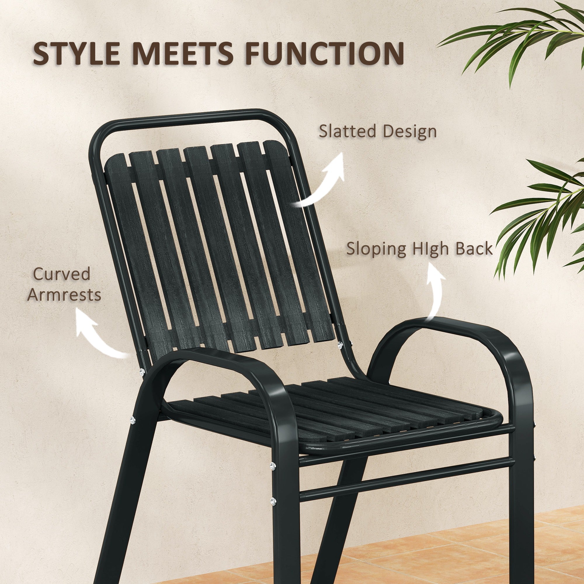 Outsunny 3 Pieces Patio Bistro Set with Stackable Chairs, Tempered Glass Table, for Outdoor, Balcony, Patio, Garden Charcoal Grey