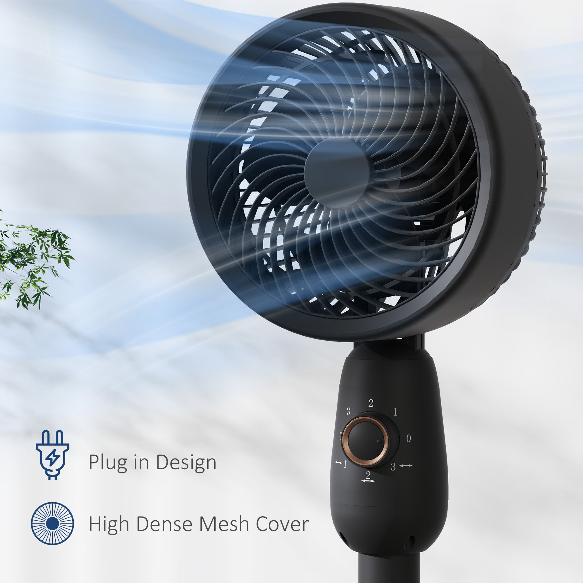 HOMCOM Pedestal Fan, Powerful Air Circulator, 12 Inch Floor Standing Fan with 3 Speed Settings, Oscillating Function for Bedroom, Home and Office, Black