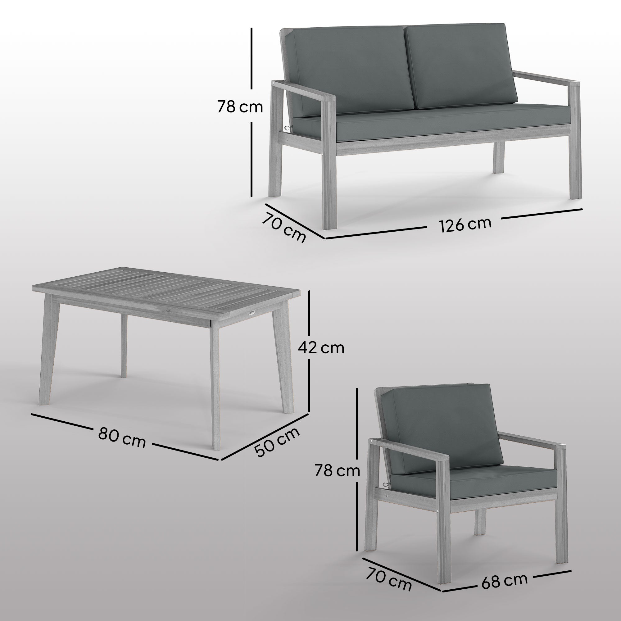 Outsunny 4-Piece Wooden Garden Furniture Set with Cushions - Light Grey