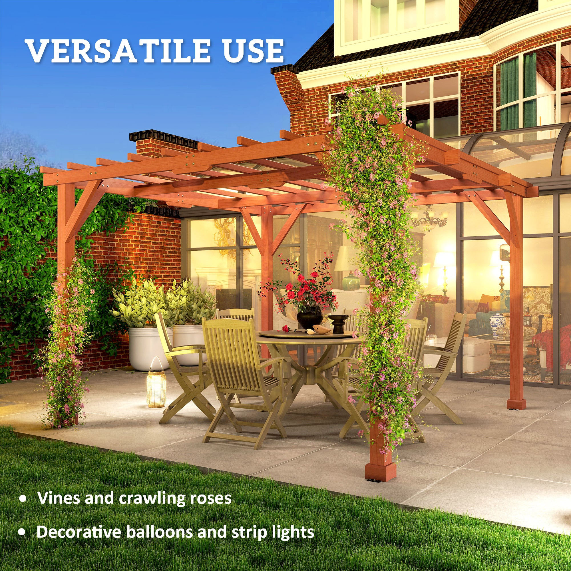 Outsunny 3.3 x 3.3 m Wooden Pergola Kit, Graden Pergola Gazebo Grape Trellis with Stable Structure for Climbing Vines, Flowers