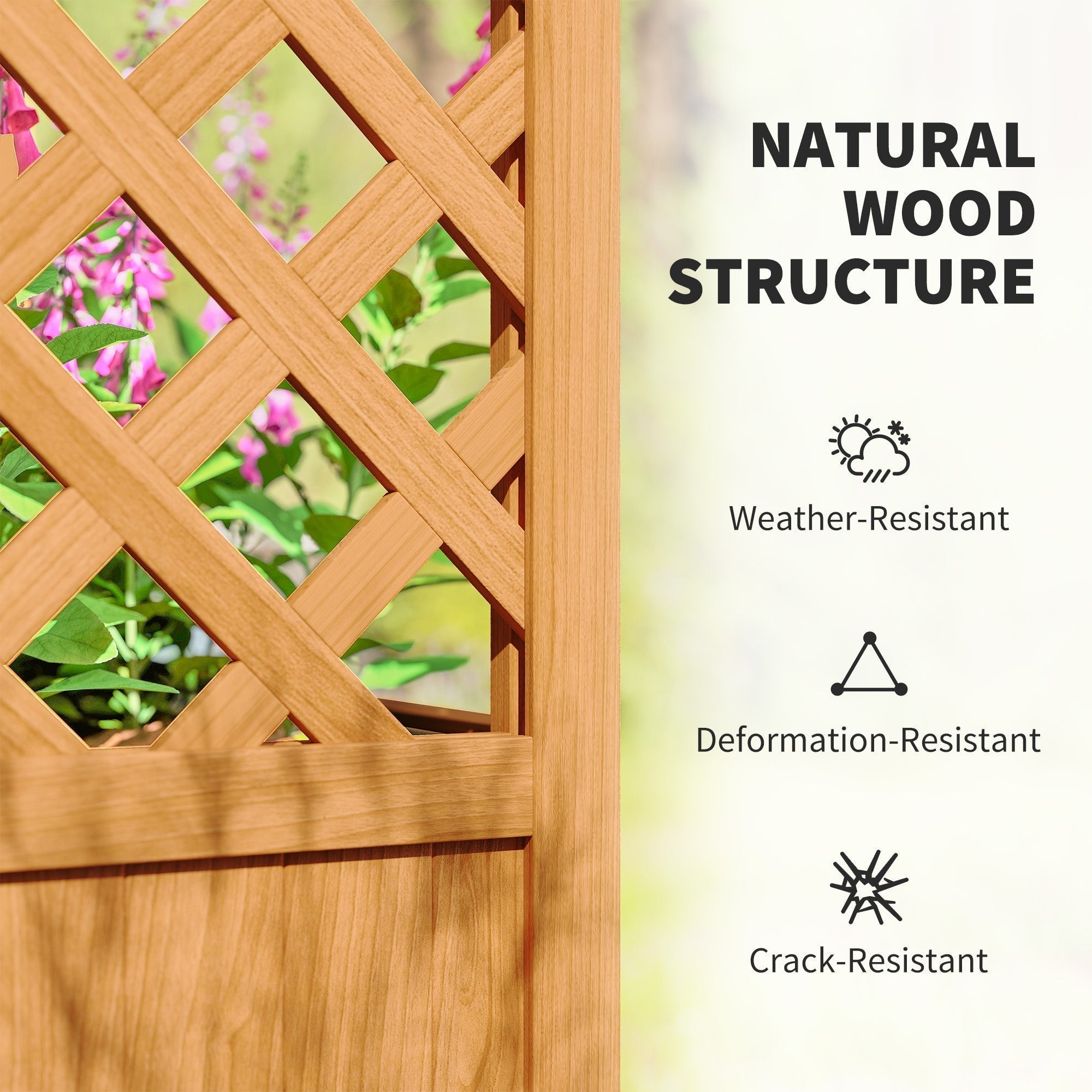 Outsunny Wooden Raised Garden Bed with Trellis, Liner, Drainage Holes, for Vine Climbing Plants, Flowers, 83 x 36 x 145 cm