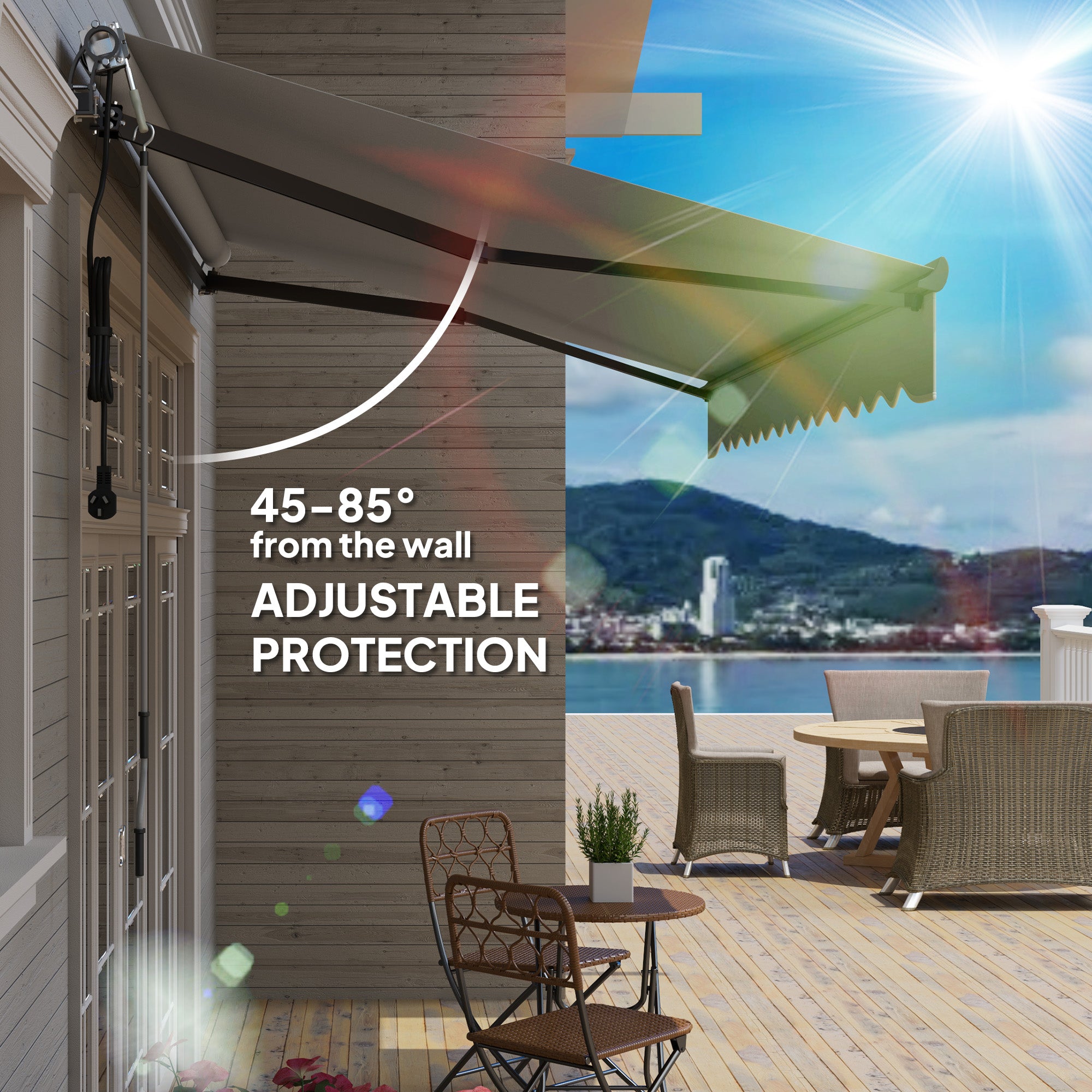 Outsunny 3.5 x 3(m) Electric Awning with Remote Controller, Aluminium Frame DIY Retractable Awning, UPF30+ Sun Shade Canopy for Garden Patio Deck Door Window, Light Grey