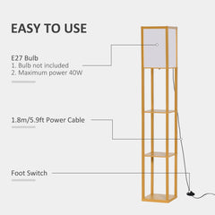 HOMCOM 3-Tier Floor Lamp, Floor Light with Storage Shelf, Reading Standing Lamp with Acrylic Shade for Living Room, Bedroom, Kitchen, Dining Room, Office, Dorm, 160cm, Natural
