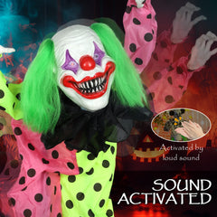 Outsunny Life Size Stackable Halloween Animated Clown with Red Light Up Eyes, Sound Activated Scary Halloween Decorations, Battery Operated, Indoor Party Props