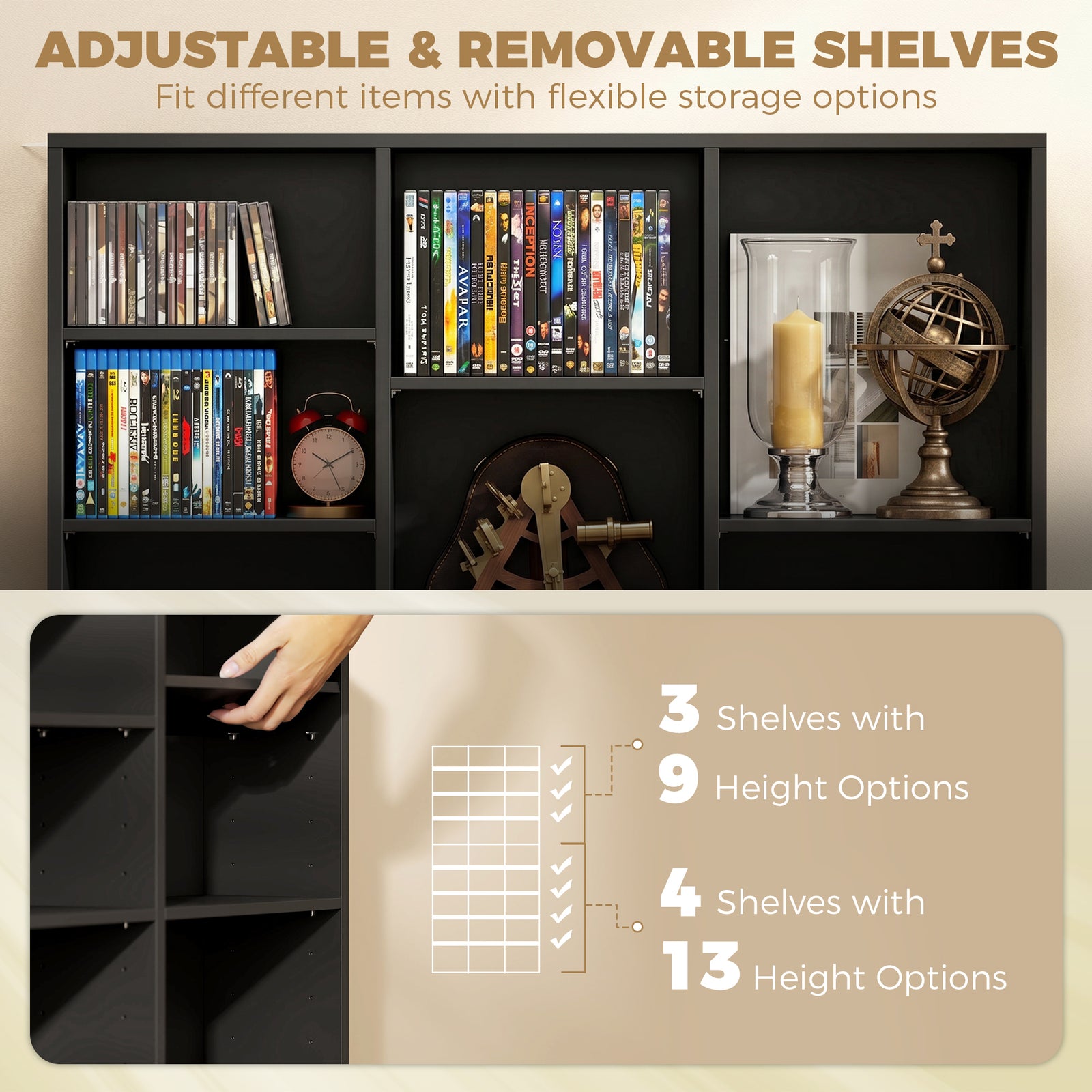 HOMCOM 835 CD/500 DVD Storage Unit, Blu-ray Media Storage Shelf with 27 Compartments and 21 Adjustable Shelves, Black