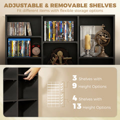 HOMCOM 835 CD/500 DVD Storage Unit, Blu-ray Media Storage Shelf with 27 Compartments and 21 Adjustable Shelves, Black