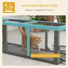 PawHut Outdoor Cat Tunnel, Wooden Play Cat Enclosure, Extendable Pet Run with 3 Doors, for Indoor and Outdoor Use, Grey