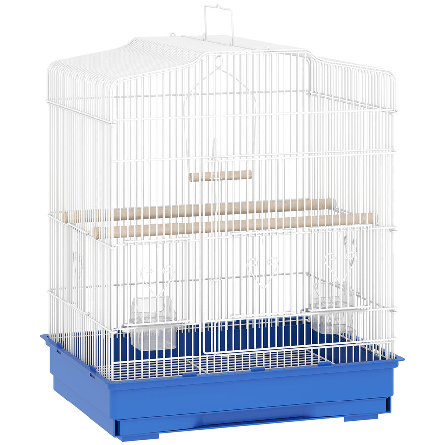 PawHut Large Metal Bird Cage with Perches, Food Bowls, Swing, for Budgies, Parakeets, Blue