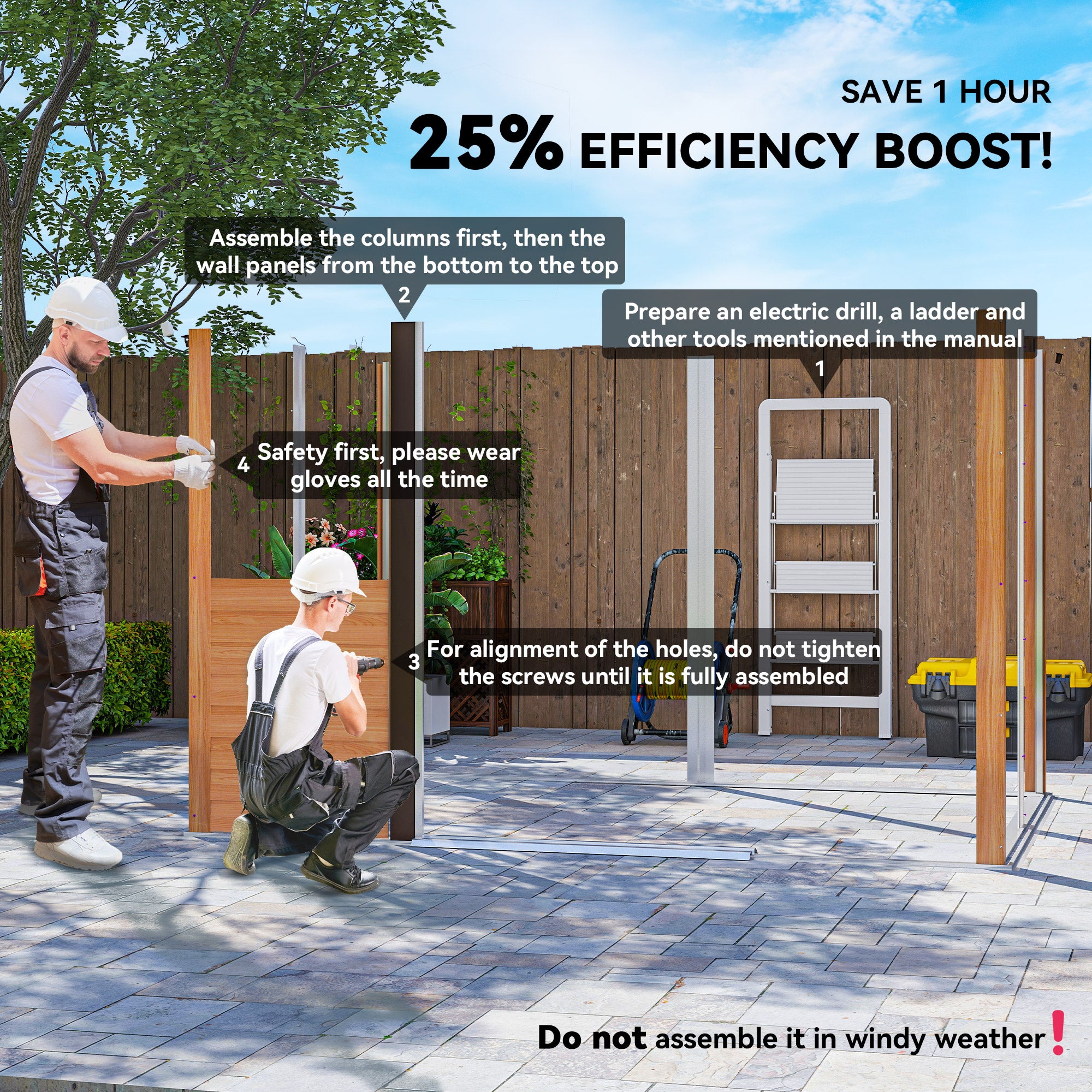 Outsunny 9 x 6ft Galvanised Steel Shed - Brown Wood-Effect
