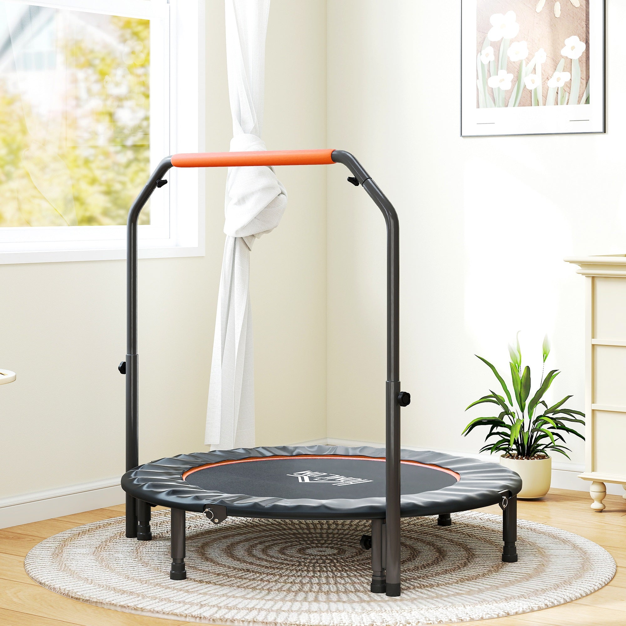 HOMCOM 48" Foldable Mini Fitness Trampoline, with Adjustable Foam Handle, Orange