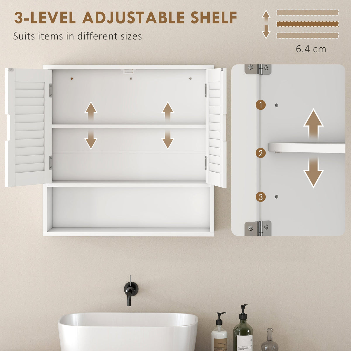 HOMCOM Bathroom Cabinet, Wall Mounted Storage Cabinet with Adjustable Shelves, 60 x 20 x 60 cm, White