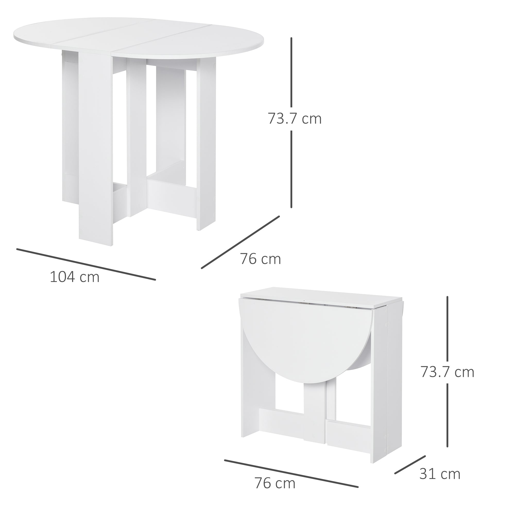 HOMCOM Space-saving Drop Leaf Table, Folding Dining Table for Small Space, Kitchen, Dining Room, White