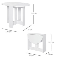 HOMCOM Space-saving Drop Leaf Table, Folding Dining Table for Small Space, Kitchen, Dining Room, White