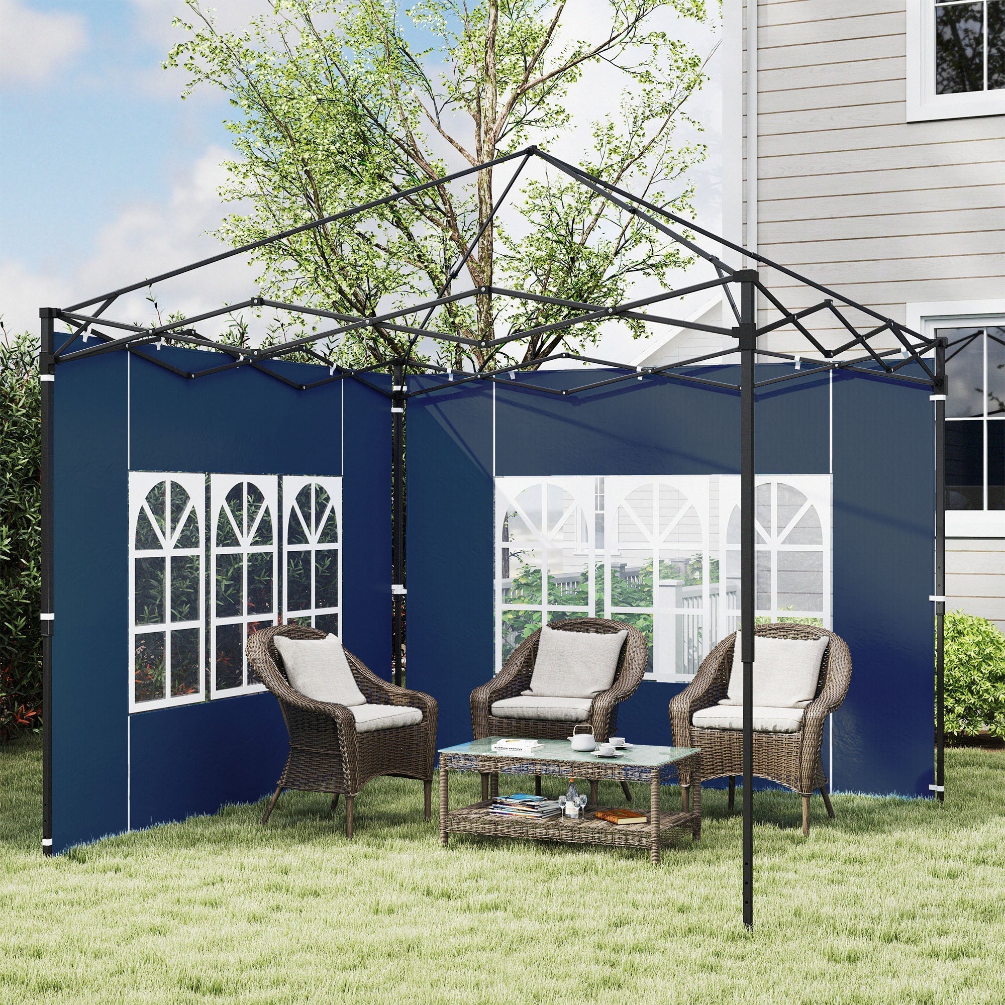 Outsunny Set of Two 3 x 3(m) Gazebo Frame Replacement Walls - Blue