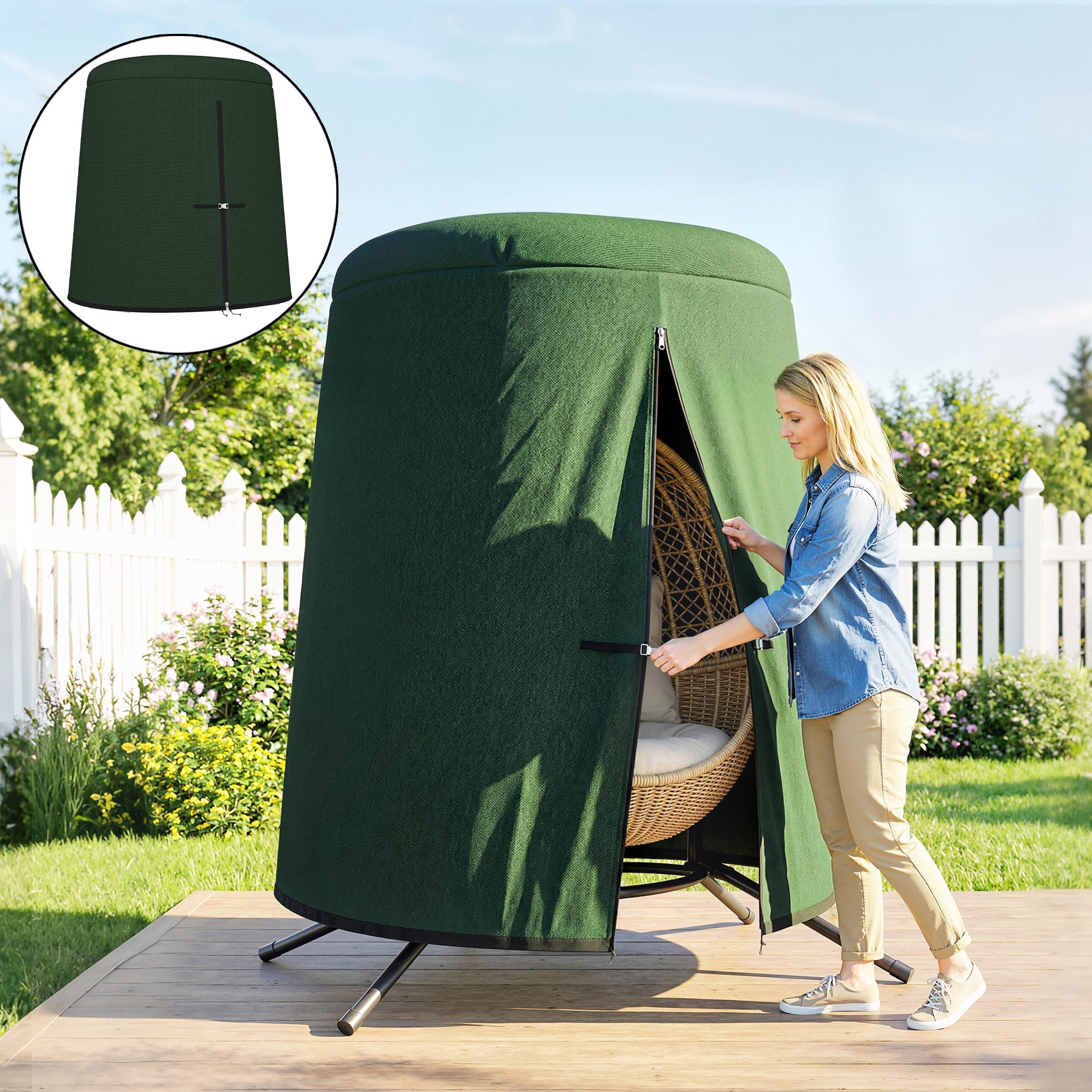 Outsunny 196 x 230 cm Hanging Egg Chair Protective Cover - Green