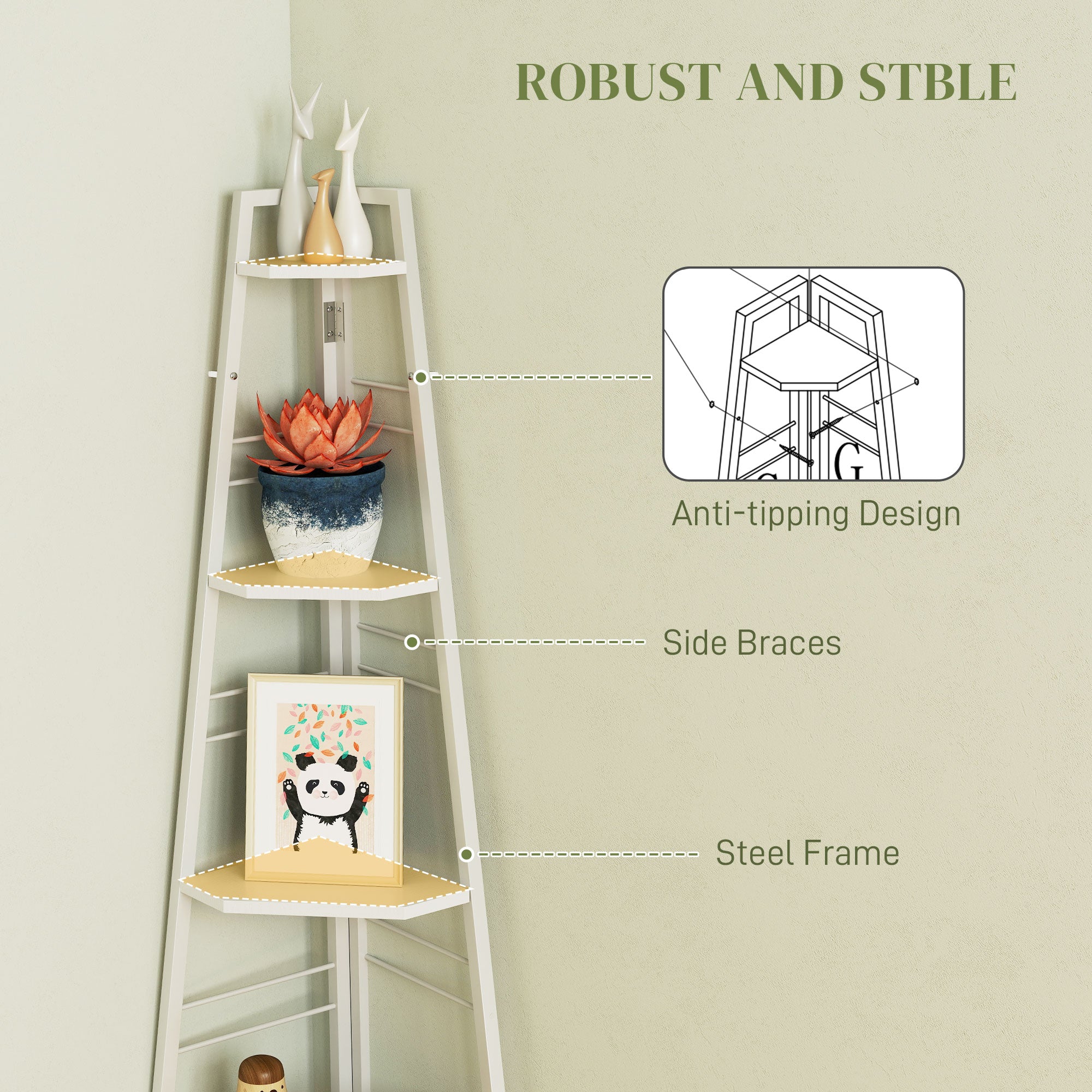 HOMCOM Five-Tier Corner Shelf - White