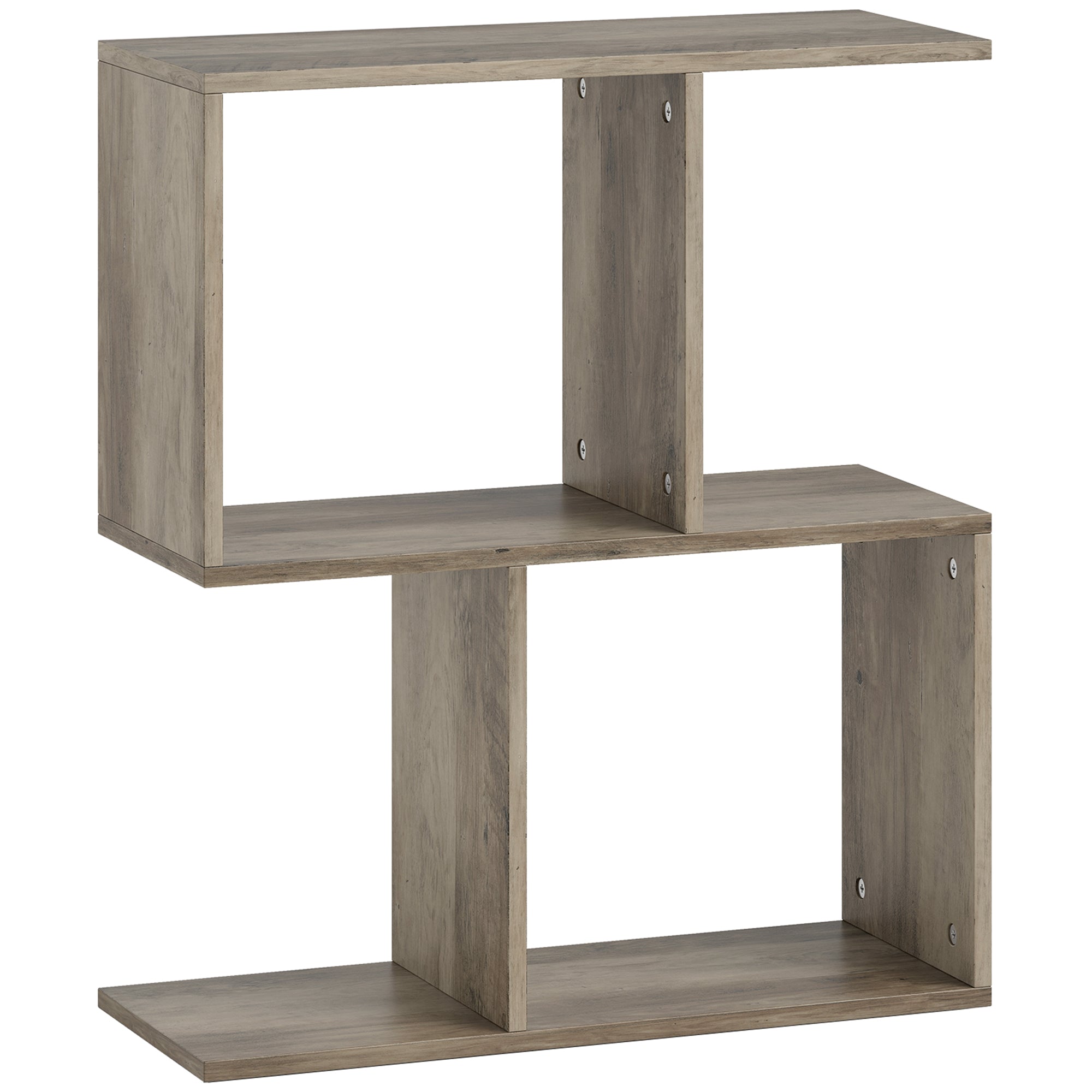 HOMCOM Side Table, Narrow End Table with Storage Shelves, S-Shaped, 3-Tier, 50W x 19.5D x 58H cm, Grey