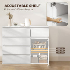 HOMCOM Modern Chest Of Drawers, 5 Drawer Dresser with Adjustable Shelf, Soft-Close Door, White