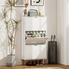 HOMCOM Elegant Three-Drawer Shoe Cabinet - White