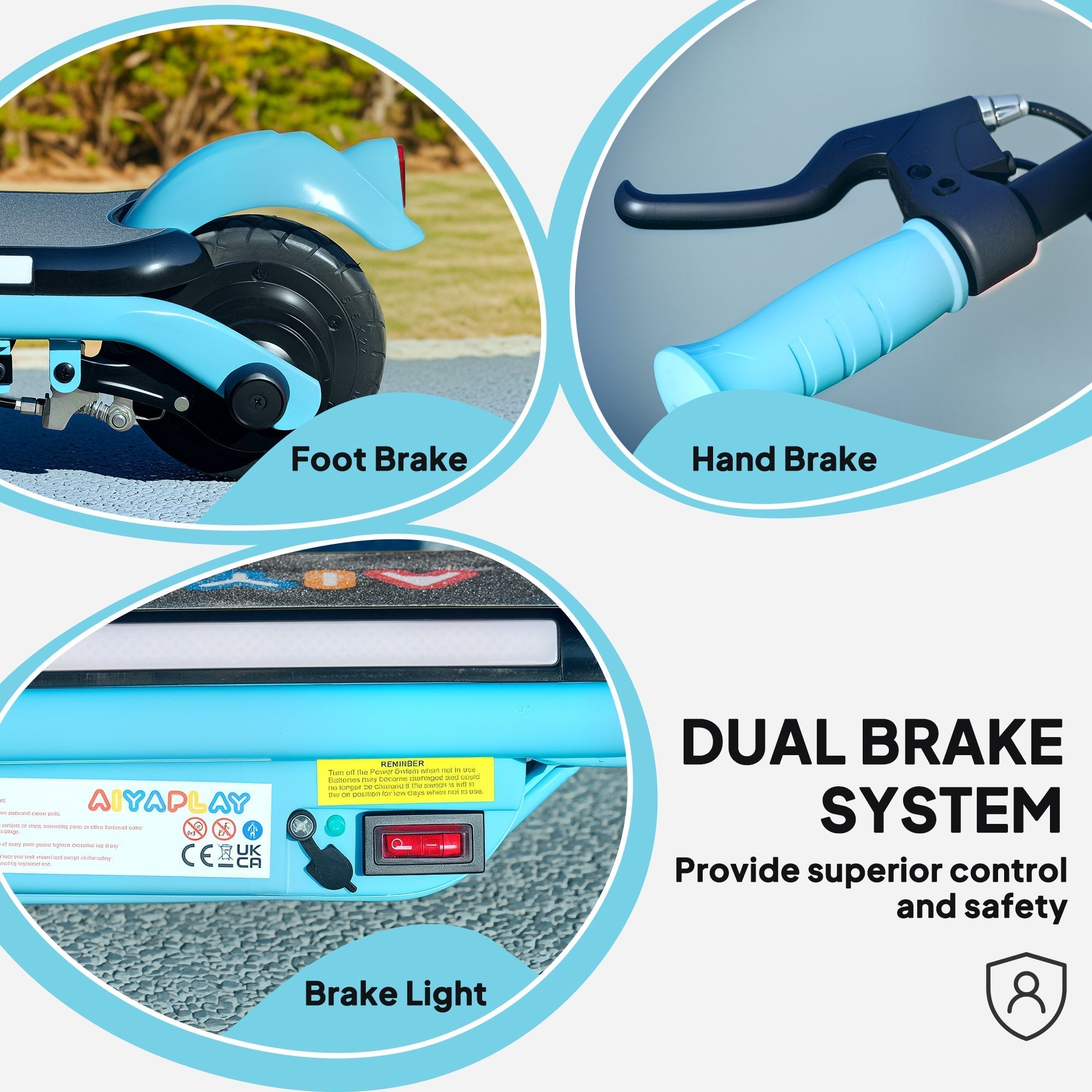 AIYAPLAY Electric Scooter for Kids Aged 6-14 Years, with Colourful Lights, Blue