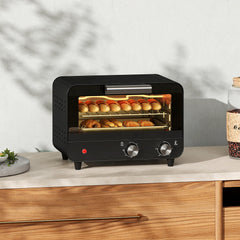 HOMCOM Small Toaster Oven, 12L Multifunction Mini Countertop Oven with Glass Door, Adjustable Temperature and Timer, Black