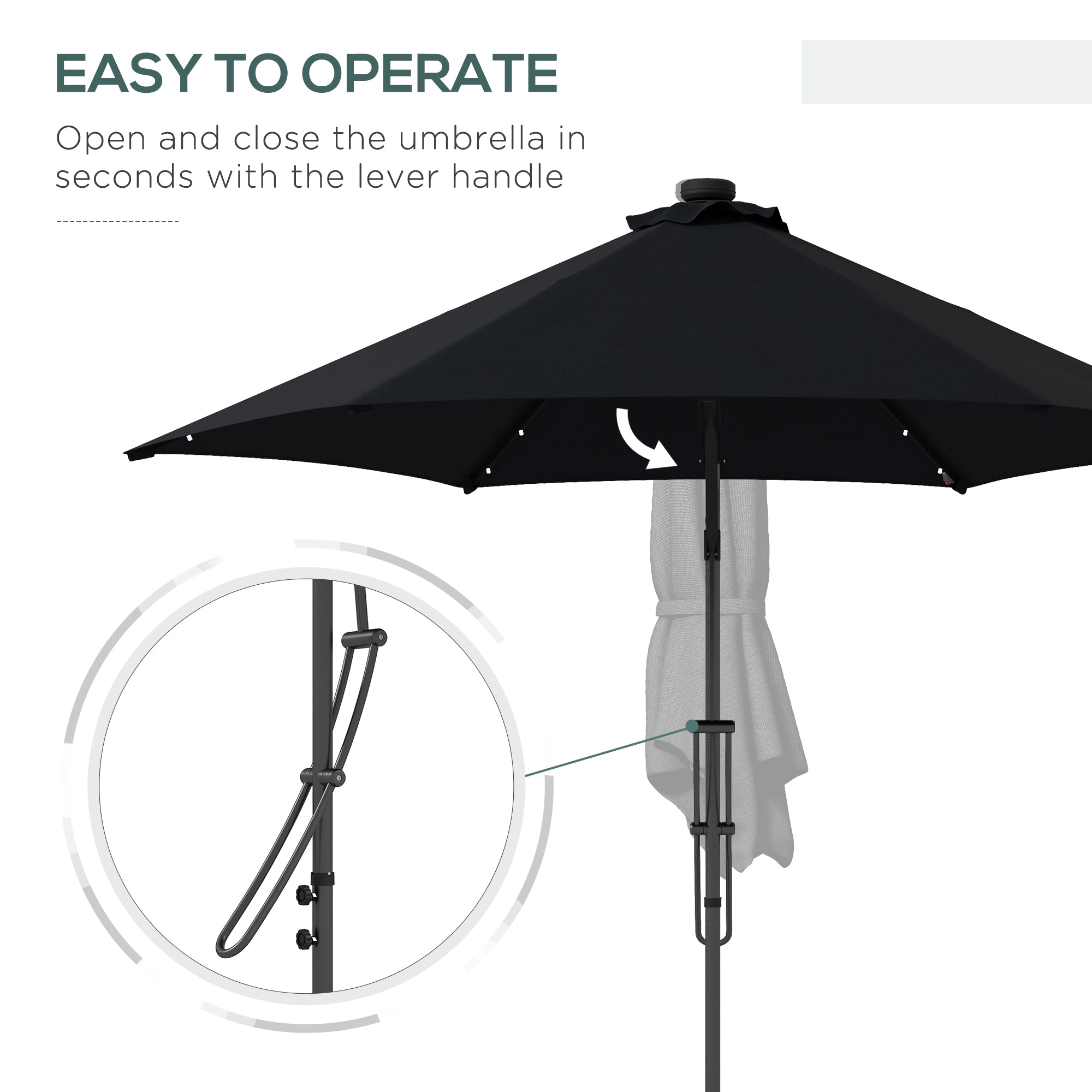 Outsunny 3(m) Solar LED Cantilever Parasol - Black