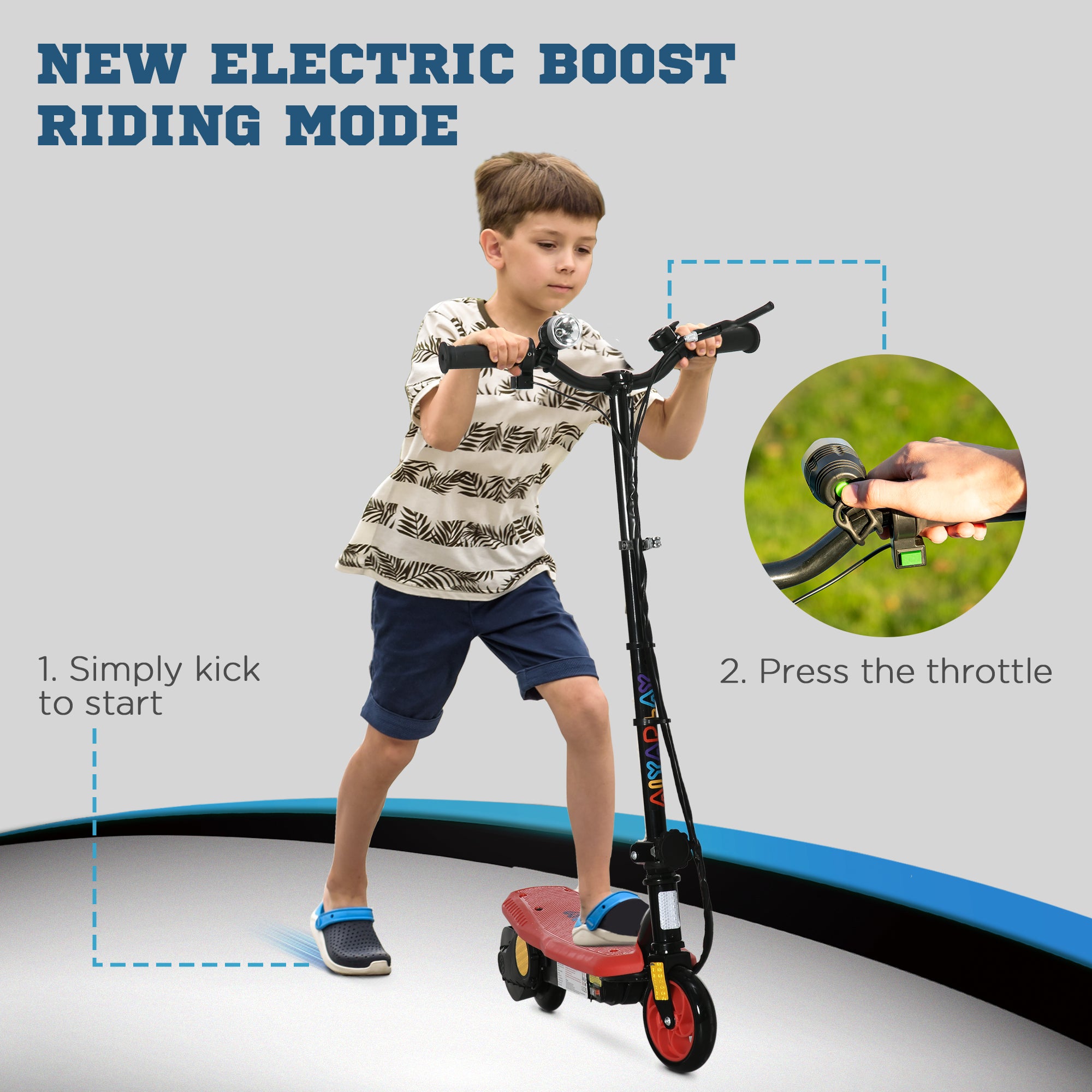 HOMCOM Foldable Electric Scooter, with LED Headlights, for Ages 7-14 Years, Red